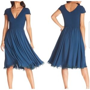 Dress the Population Corey Chiffon Fit & Flare Dress In Peacock Blue
